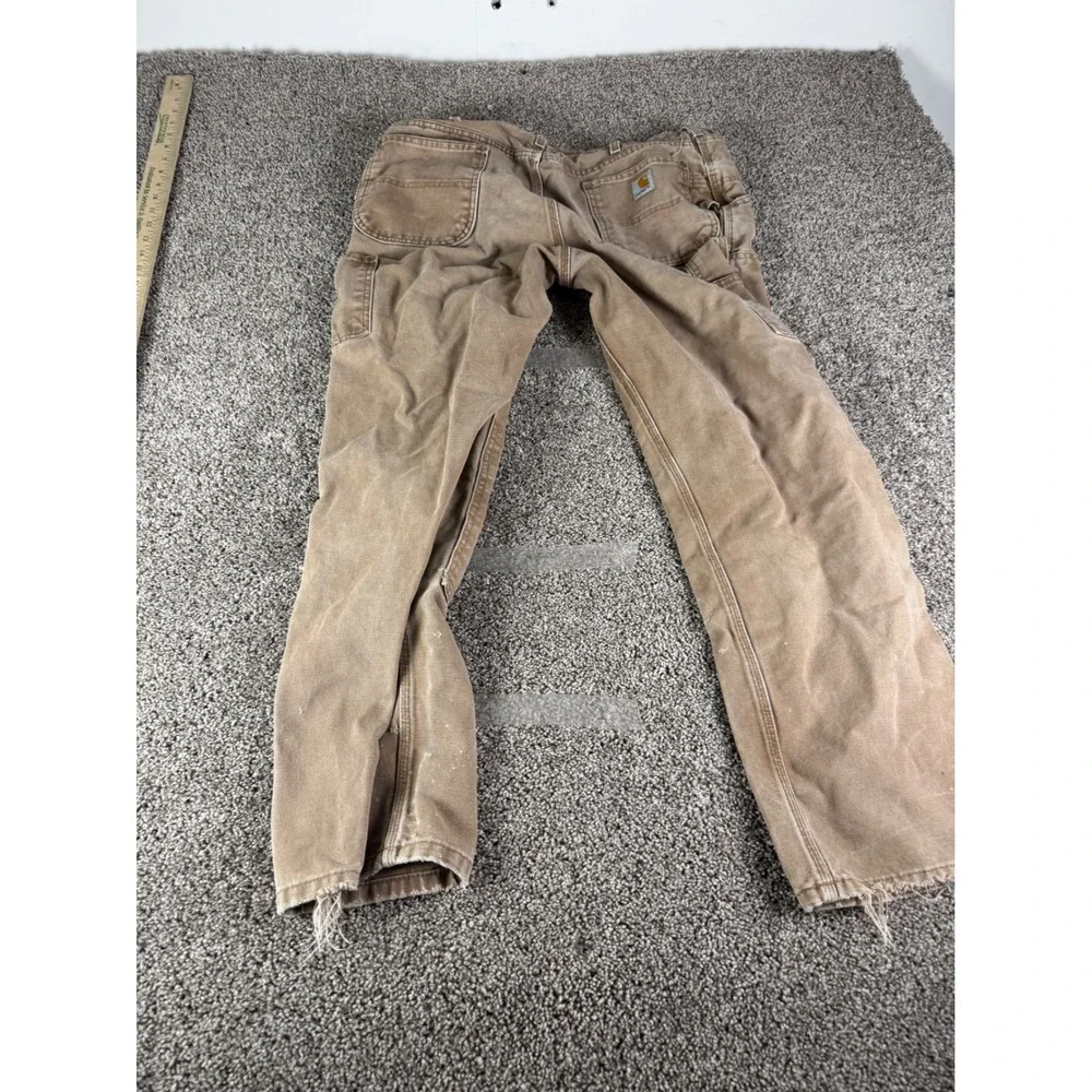 Carhartt Double Knee Work Pants Tan Canvas Distressed Mens 32x29 B01 BRN